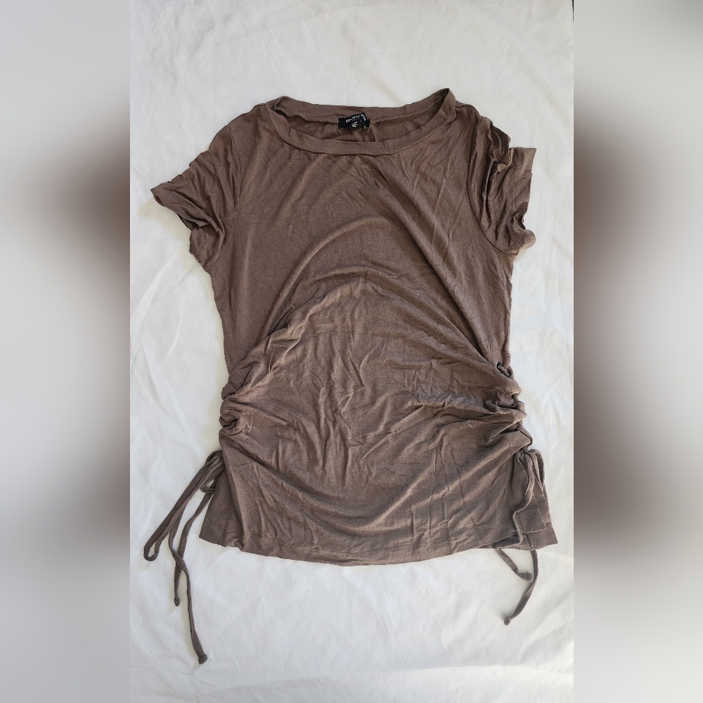Kenneth Cole New York Women's Brown Side-Tie Short Sleeve Top (sz